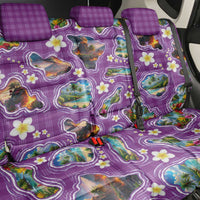 Hawaiian Island Shapes-Iconic Landscape Back Car Seat Cover with Plumeria and Palaka Purple Color LT03 - Polynesian Pride