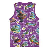 Hawaiian Island Shapes-Iconic Landscape Basketball Jersey with Plumeria and Palaka Purple Color LT03 - Polynesian Pride