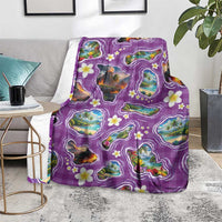 Hawaiian Island Shapes-Iconic Landscape Blanket with Plumeria and Palaka Purple Color LT03 - Polynesian Pride