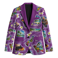 Hawaiian Island Shapes-Iconic Landscape Blazer with Plumeria and Palaka Purple Color LT03 Unisex Purple - Polynesian Pride