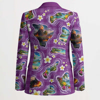 Hawaiian Island Shapes-Iconic Landscape Blazer with Plumeria and Palaka Purple Color LT03 - Polynesian Pride