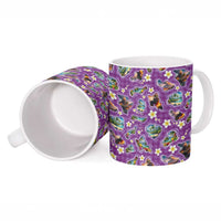 Hawaiian Island Shapes-Iconic Landscape Ceramic Mug with Plumeria and Palaka Purple Color LT03 - Polynesian Pride
