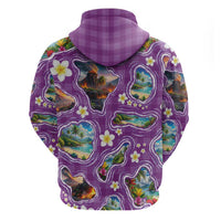 Hawaiian Island Shapes-Iconic Landscape Hoodie with Plumeria and Palaka Purple Color LT03 - Polynesian Pride