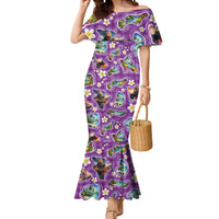 Hawaiian Island Shapes-Iconic Landscape Mermaid Dress with Plumeria and Palaka Purple Color LT03 Women Purple - Polynesian Pride