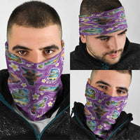 Hawaiian Island Shapes-Iconic Landscape Neck Gaiter with Plumeria and Palaka Purple Color LT03 - Polynesian Pride