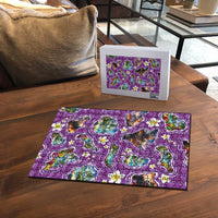 Hawaiian Island Shapes-Iconic Landscape Puzzle with Plumeria and Palaka Purple Color LT03 - Polynesian Pride