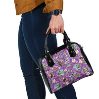 Hawaiian Island Shapes-Iconic Landscape Shoulder Handbag with Plumeria and Palaka Purple Color LT03 - Polynesian Pride