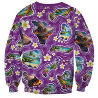 Hawaiian Island Shapes-Iconic Landscape Sweatshirt with Plumeria and Palaka Purple Color LT03 - Polynesian Pride