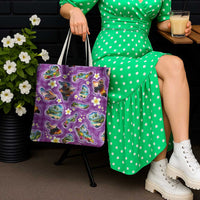 Hawaiian Island Shapes-Iconic Landscape Tote Bag with Plumeria and Palaka Purple Color LT03 - Polynesian Pride