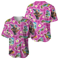 Hawaiian Island Shapes-Iconic Landscape Baseball Jersey with Plumeria and Palaka Pink Color LT03 - Polynesian Pride