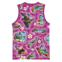 Hawaiian Island Shapes-Iconic Landscape Basketball Jersey with Plumeria and Palaka Pink Color LT03 - Polynesian Pride