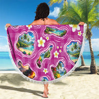 Hawaiian Island Shapes-Iconic Landscape Beach Blanket with Plumeria and Palaka Pink Color LT03 - Polynesian Pride