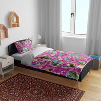 Hawaiian Island Shapes-Iconic Landscape Bedding Set with Plumeria and Palaka Pink Color LT03 - Polynesian Pride