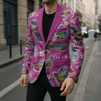 Hawaiian Island Shapes-Iconic Landscape Blazer with Plumeria and Palaka Pink Color LT03 - Polynesian Pride