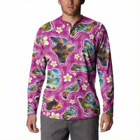 Hawaiian Island Shapes-Iconic Landscape Button Sweatshirt with Plumeria and Palaka Pink Color LT03 - Polynesian Pride