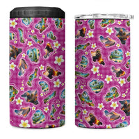 Hawaiian Island Shapes-Iconic Landscape 4 in 1 Can Cooler Tumbler with Plumeria and Palaka Pink Color LT03 One Size: 16 oz Pink - Polynesian Pride