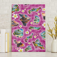 Hawaiian Island Shapes-Iconic Landscape Canvas Wall Art with Plumeria and Palaka Pink Color LT03 Without Frame Pink - Polynesian Pride