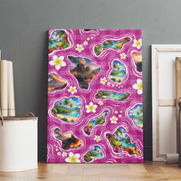 Hawaiian Island Shapes-Iconic Landscape Canvas Wall Art with Plumeria and Palaka Pink Color LT03 - Polynesian Pride