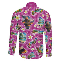 Hawaiian Island Shapes-Iconic Landscape Family Matching Short Sleeve Bodycon Dress and Hawaiian Shirt with Plumeria and Palaka Pink Color LT03 - Polynesian Pride