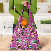 Hawaiian Island Shapes-Iconic Landscape Grocery Bag with Plumeria and Palaka Pink Color LT03 - Polynesian Pride