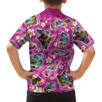 Hawaiian Island Shapes-Iconic Landscape Hawaiian Shirt with Plumeria and Palaka Pink Color LT03 - Polynesian Pride
