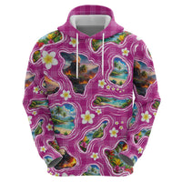 Hawaiian Island Shapes-Iconic Landscape Hoodie with Plumeria and Palaka Pink Color LT03 - Polynesian Pride