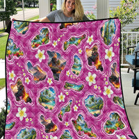 Hawaiian Island Shapes-Iconic Landscape Quilt with Plumeria and Palaka Pink Color LT03 Pink - Polynesian Pride