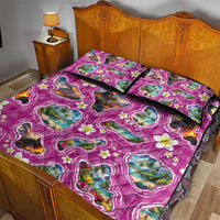 Hawaiian Island Shapes-Iconic Landscape Quilt Bed Set with Plumeria and Palaka Pink Color LT03 - Polynesian Pride