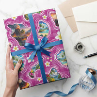 Hawaiian Island Shapes-Iconic Landscape Wrapping Paper with Plumeria and Palaka Pink Color LT03 - Polynesian Pride