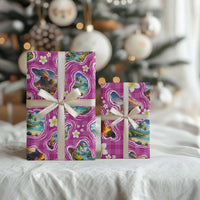 Hawaiian Island Shapes-Iconic Landscape Wrapping Paper with Plumeria and Palaka Pink Color LT03 - Polynesian Pride