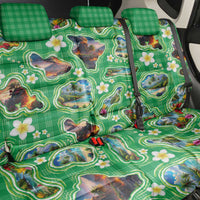 Hawaii Map with Plumeria Flower and Palaka Pattern Back Car Seat Cover Tropical Island Green Design LT03 - Polynesian Pride