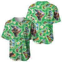 Hawaii Map with Plumeria Flower and Palaka Pattern Baseball Jersey Tropical Island Green Design LT03 - Polynesian Pride