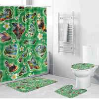 Hawaii Map with Plumeria Flower and Palaka Pattern Bathroom Set Tropical Island Green Design LT03 Bathroom Set (4 pcs) Green - Polynesian Pride