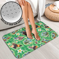 Hawaii Map with Plumeria Flower and Palaka Pattern Bathroom Set Tropical Island Green Design LT03 - Polynesian Pride