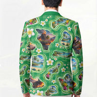 Hawaii Map with Plumeria Flower and Palaka Pattern Blazer Tropical Island Green Design LT03 - Polynesian Pride
