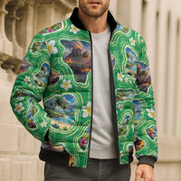 Hawaii Map with Plumeria Flower and Palaka Pattern Bomber Puffer Jacket Tropical Island Green Design LT03 - Polynesian Pride