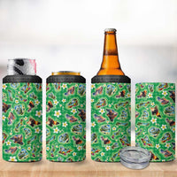 Hawaii Map with Plumeria Flower and Palaka Pattern 4 in 1 Can Cooler Tumbler Tropical Island Green Design LT03 - Polynesian Pride