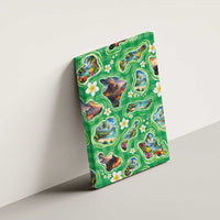 Hawaii Map with Plumeria Flower and Palaka Pattern Canvas Wall Art Tropical Island Green Design LT03 - Polynesian Pride