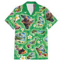 Hawaii Map with Plumeria Flower and Palaka Pattern Family Matching Off The Shoulder Long Sleeve Dress and Hawaiian Shirt Tropical Island Green Design LT03 Dad's Shirt - Short Sleeve Green - Polynesian Pride