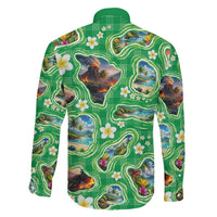 Hawaii Map with Plumeria Flower and Palaka Pattern Family Matching Short Sleeve Bodycon Dress and Hawaiian Shirt Tropical Island Green Design LT03 - Polynesian Pride
