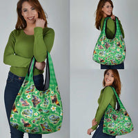 Hawaii Map with Plumeria Flower and Palaka Pattern Grocery Bag Tropical Island Green Design LT03 - Polynesian Pride