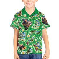 Hawaii Map with Plumeria Flower and Palaka Pattern Hawaiian Shirt Tropical Island Green Design LT03 - Polynesian Pride