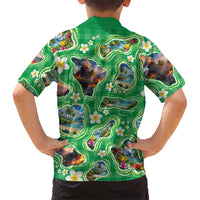 Hawaii Map with Plumeria Flower and Palaka Pattern Hawaiian Shirt Tropical Island Green Design LT03 - Polynesian Pride