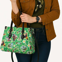 Hawaii Map with Plumeria Flower and Palaka Pattern Leather Bag Tropical Island Green Design LT03 - Polynesian Pride