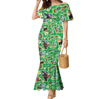 Hawaii Map with Plumeria Flower and Palaka Pattern Mermaid Dress Tropical Island Green Design LT03 Women Green - Polynesian Pride