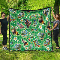 Hawaii Map with Plumeria Flower and Palaka Pattern Quilt Tropical Island Green Design LT03 - Polynesian Pride