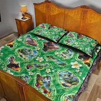 Hawaii Map with Plumeria Flower and Palaka Pattern Quilt Bed Set Tropical Island Green Design LT03 - Polynesian Pride