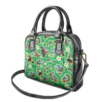 Hawaii Map with Plumeria Flower and Palaka Pattern Shoulder Handbag Tropical Island Green Design LT03 - Polynesian Pride