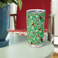 Hawaii Map with Plumeria Flower and Palaka Pattern Tumbler Cup Tropical Island Green Design LT03 - Polynesian Pride