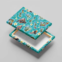 Hawaii Map with Plumeria Flower and Palaka Pattern Canvas Wall Art Tropical Island Teal Design LT03 - Polynesian Pride